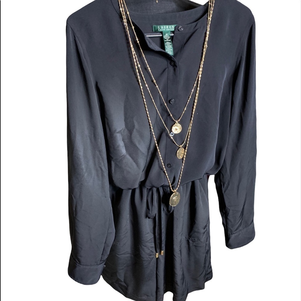 ADORABLE Ralph Lauren short romper drawstring waist long sleeves black size 10